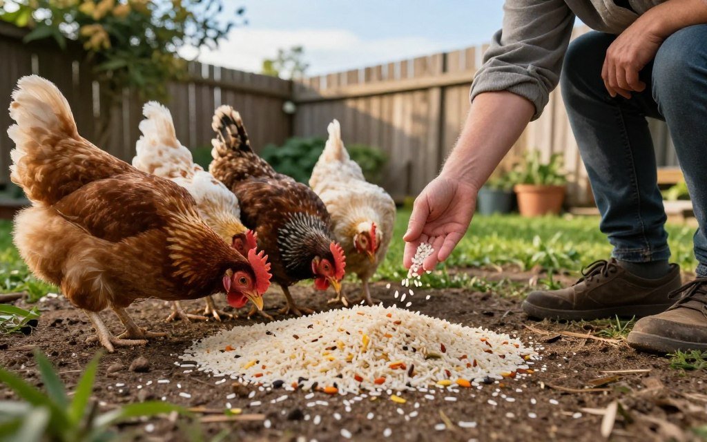 can i feed cooked rice to chickens